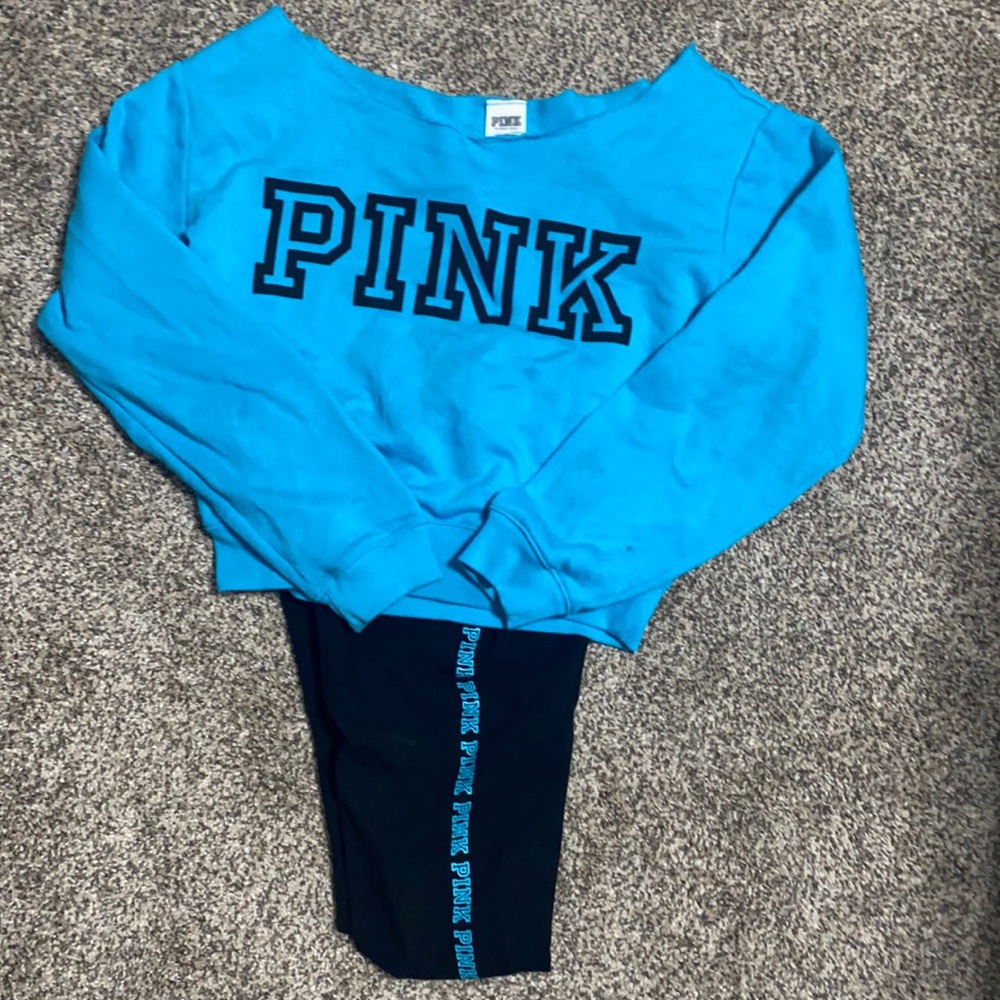 New, Victoria Secret leggings {XS} & off the shoulder sweat shirt {S}.